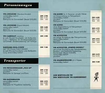 VW Preisliste 8.1955