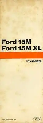 Ford 15 M 15 M XL Preisliste 8.1968