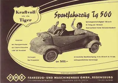 Messerschmitt Tg 500 Prospekt 1950er Jahre