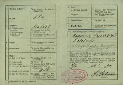 NSU Fahrradbrief 1940