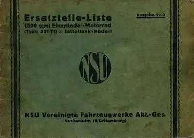 NSU 501 TS Ersatzteilliste 1930