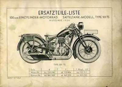 NSU 501 TS Ersatzteilliste 1930