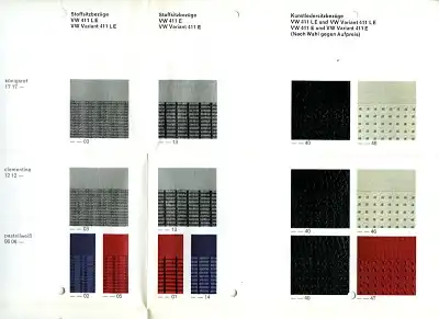 VW 411 Farben und Polsterbezüge 1969/70