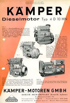Kämpfer Dieselmotor 4 D 10 HN Prospekt ca. 1950