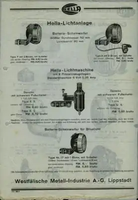 Hella Fahrrad Licht-Anlagen 1934