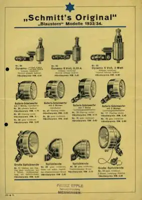 Schmitt Fahrradlampen Prospekt ca. 1933