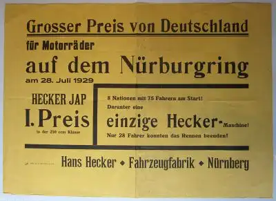 Hecker original Plakat 1929