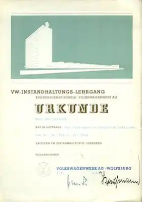 VW Broschüre zur Instandsetzungs-Lehrgang 1962