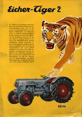 Eicher 32 PS Tiger 2 Schlepper Prospekt 8.1966