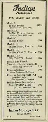 Indian Preisliste 1926