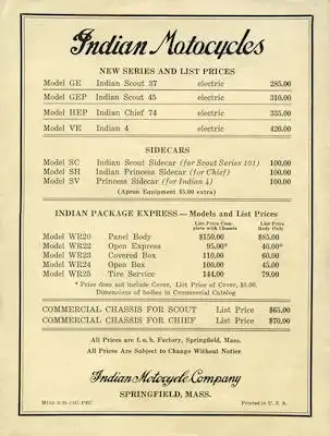 Indian Preisliste 1930