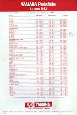 Yamaha Preilsliste 1983
