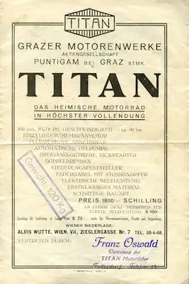 Titan 350 ccm Prospekt 1920er Jahre