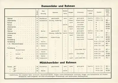 Feldberg Fahrrad Prospekt ca. 1936