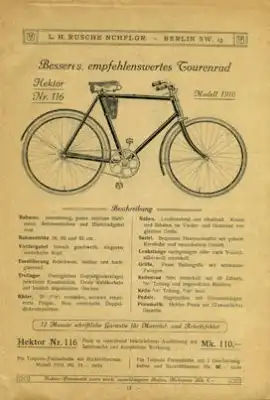 Rusche Nchflgr./Berlin Fahrrad Katalog 1910