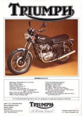 Triumph Bonneville UK Prospekt 1986