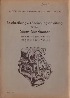 Deutz Dieselmotor F/A4L 514 F/A6L 514 1952