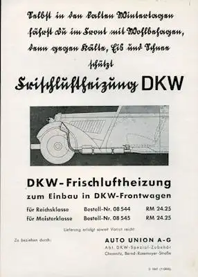 DKW Frischluftheizung Zubehör Prospekt 11.1938