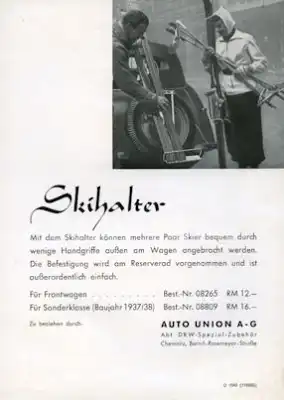 DKW Skihalter Zubehör Prospekt 11.1938