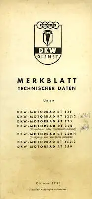 DKW Merkblatt Technische Daten 10.1953