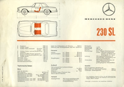Mercedes Benz 230 Sl Datenblatt 3 1963 Nr Mb6350daten Oldthing Pkw Deutsche Firmen