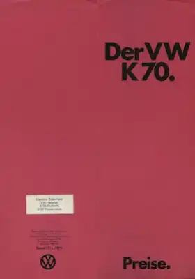 VW K 70 Preisliste 8.1971 / 17.1.1972