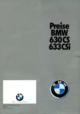BMW 630 CS 633i CSI Preisliste 1976