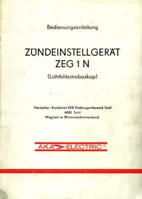 Zündeinstellgerät ZEG 1 N Bedienungsanleitung 1980er Jahre