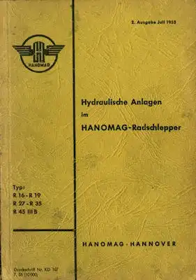 Hanomag Bedienungsanleitung für hydralische Anlagen 7.1955