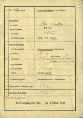 Flottweg 167 ccm Kfz-Brief 1927