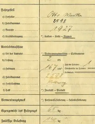 Flottweg 167 ccm Kfz-Brief 1927