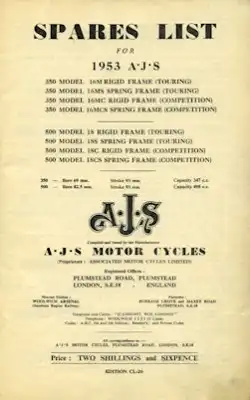 AJS 350 500 cc Single cyclinder Ersatzteilliste 1953