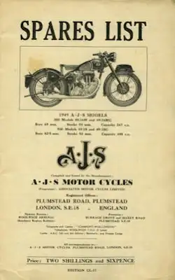 AJS 350 500 cc Models Ersatzteilliste 1949