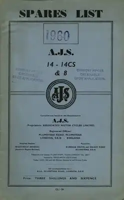 AJS 14-14CS & 8 Ersatzteilliste 1960