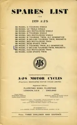 AJS 350-650 cc OHV Ersatzteilliste 1959