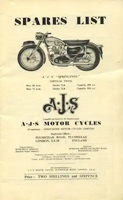 AJS 500 600 cc OHV Ersatzteilliste 1956