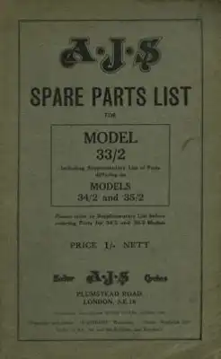AJS Model 33/2 Ersatzteilliste 1933/35