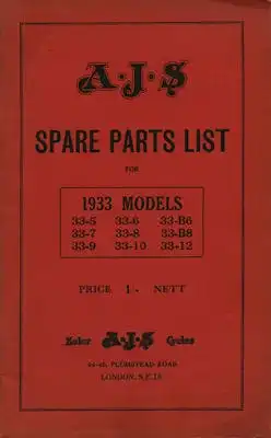 AJS 1933 Models Ersatzteilliste