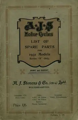 AJS Series S Ersatzteilliste 1931
