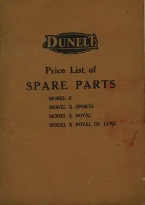 Dunelt Model K Ersatzteilliste 1926-1929