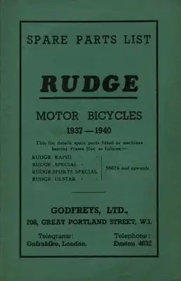 Rudge Ersatzteilliste 1937-1940 printed 1946