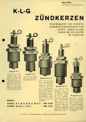 KLG Zündkerzen Prospekt 1934