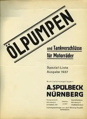 A. Spülberg Ölpumpen und Tankverschlüsse für Motorräder 1937