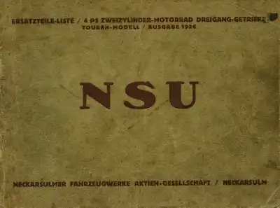 NSU 4 PS Ersatzteilliste 1926