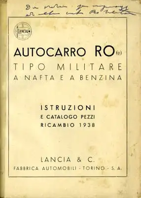 Lancia Militär-LKW RO für Öl und Benzin Anleitung und Ersatzteilkatalog 1938