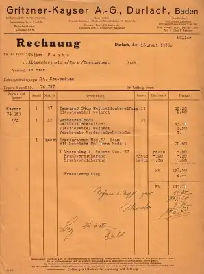 Gritzner Rechnung 1935