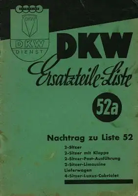 DKW Ersatzteilliste Nr. 52a ca. 1939
