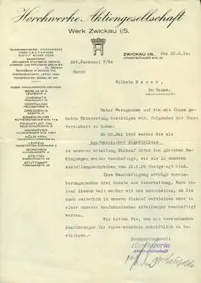 Horch Brief 1930