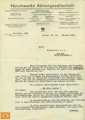 Horch Brief 1928