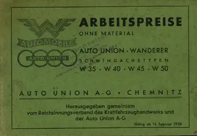 Wanderer W 35 40 45 50 Arbeitspreise 1938